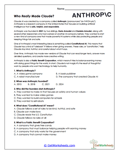Who Created Claude? Worksheet