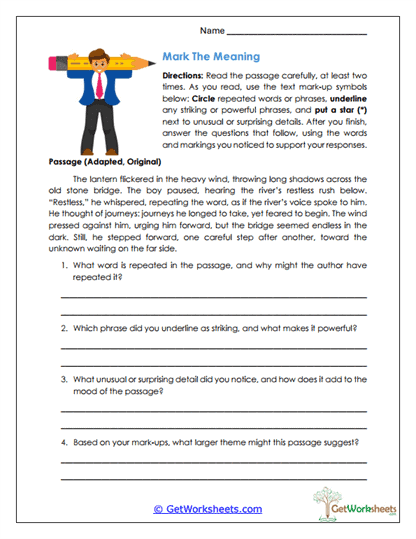 Close Reading Passage Worksheets