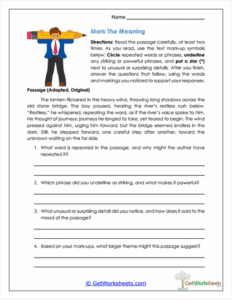 Meaning Mark-Up Worksheet - Close Reading Strategies