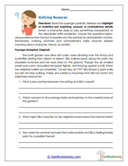 Contrast and Contradiction Worksheet