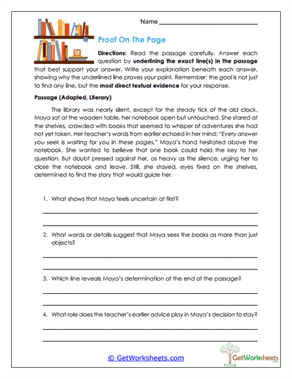 Text Evidence Finder Worksheet
