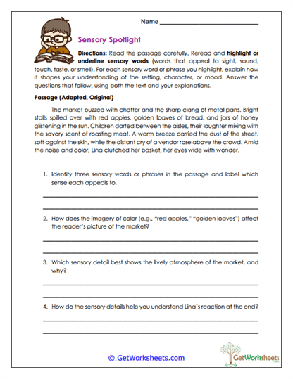 Sensory Detail Explorer Worksheet