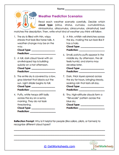 Weather Prediction Scenarios Worksheet