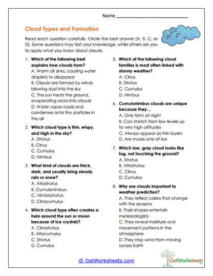 Cloud Formation Review Worksheet
