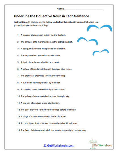 Identify and Underline Worksheet