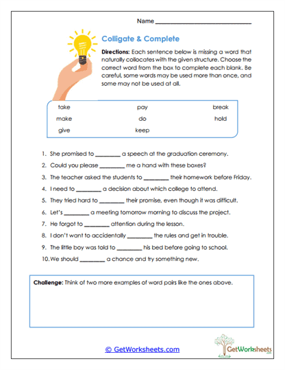 Colligate & Complete Worksheet