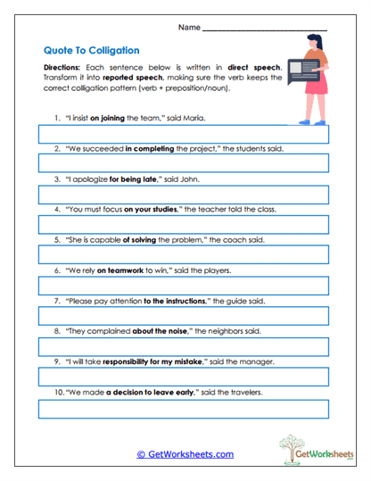 Quote to Colligation Worksheet