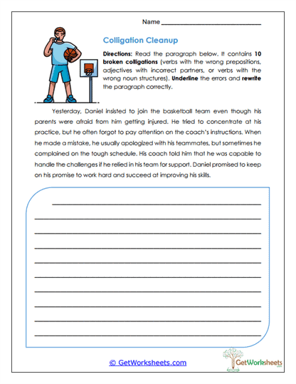 Colligation Cleanup Worksheet