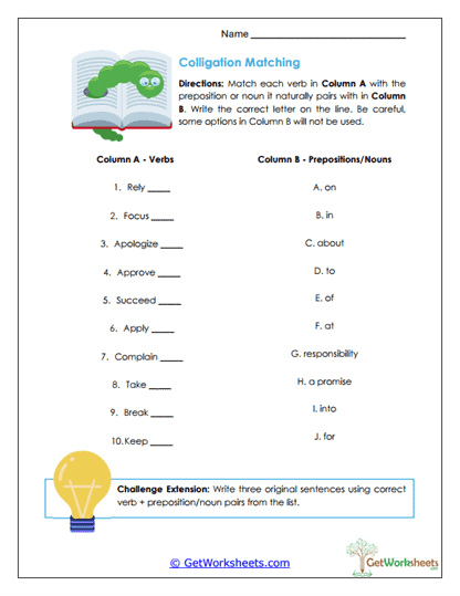Colligation Matching Worksheet