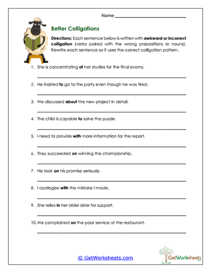 Better Colligations Worksheet