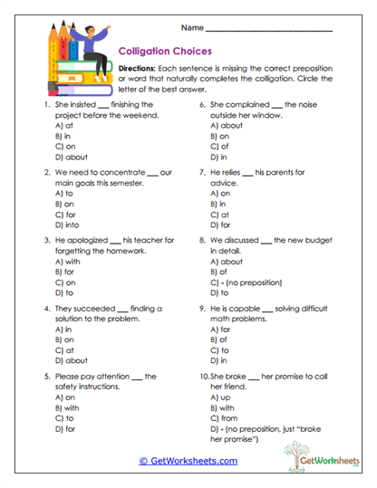 Colligation Choices Worksheet