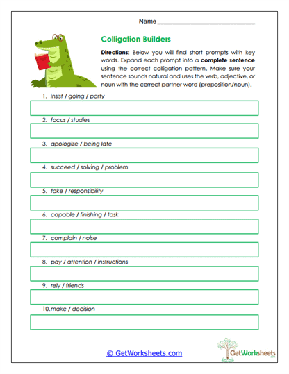 Colligation Builders Worksheet