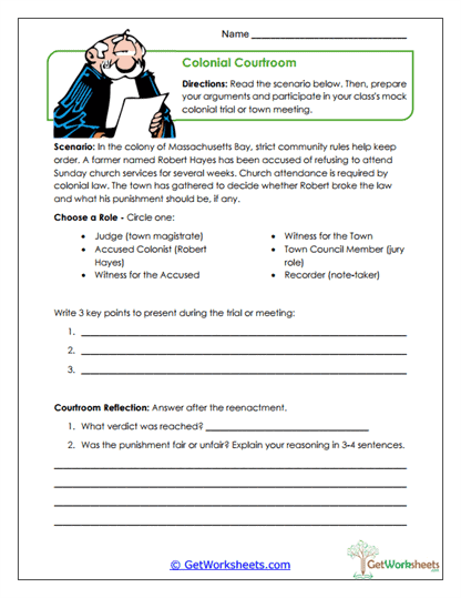 Colonial Mock Trial Worksheet