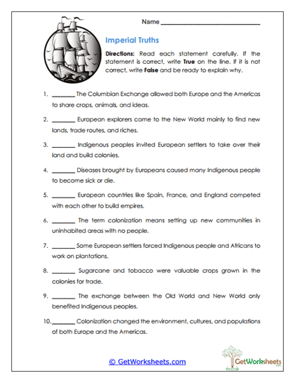 Colonial Life Comparison Worksheet