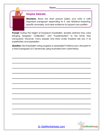 Imperialism Essay Worksheet