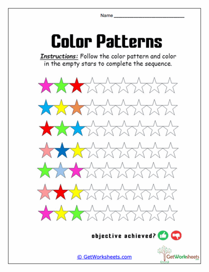Shooting Star Color Trail Worksheet