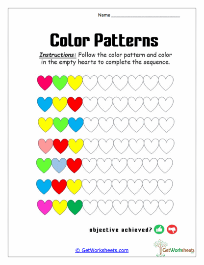 Heartbeat Color Cycle Worksheet