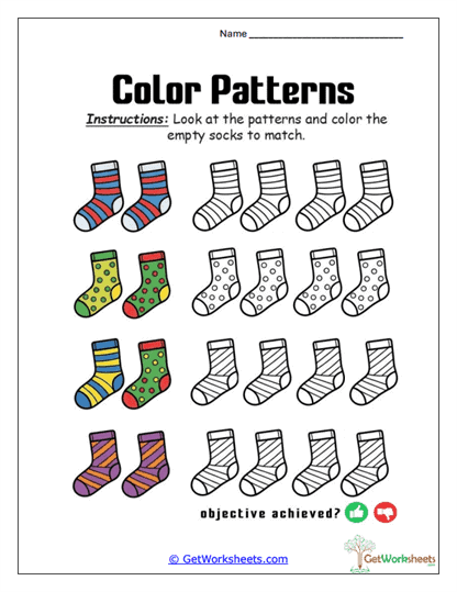 Sock Pair Pattern Worksheet