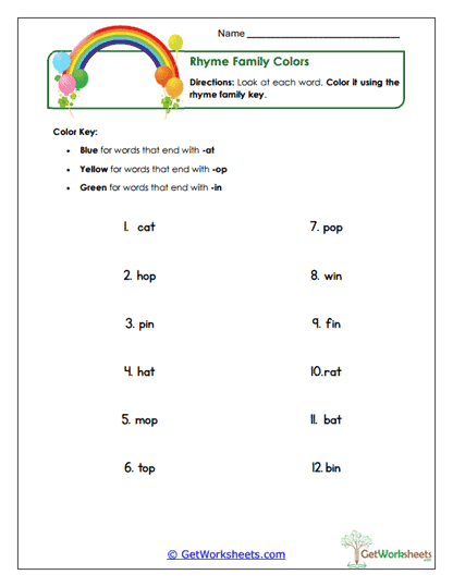 Color Codes Worksheet