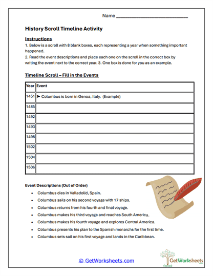 History Scroll Worksheet