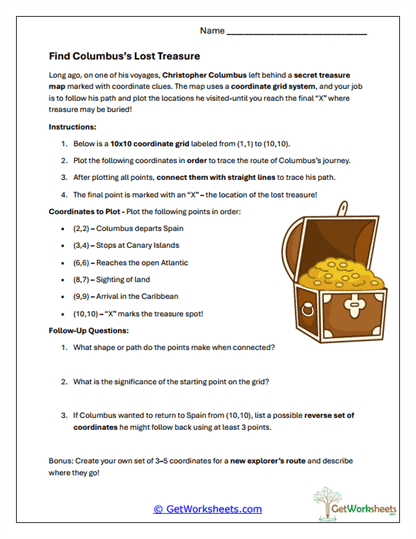 Find Columbus's Treasure Worksheet