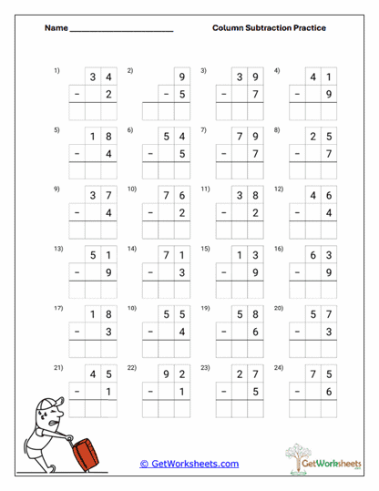 Column Subtraction Worksheets