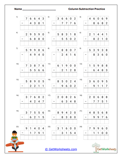 Diminution Columns Worksheet