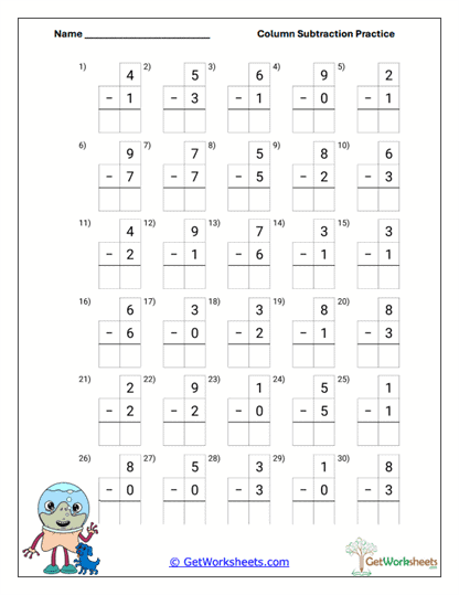 Single-Digit Subtraction Worksheet