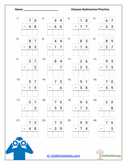 Multi-Digit Differences Worksheet