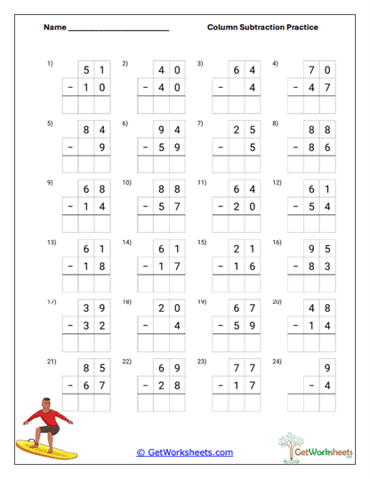 Subtraction Practice Set Worksheet