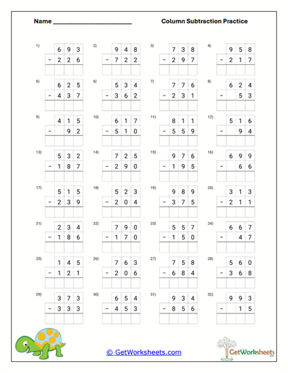 Regrouping Take Aways Worksheet