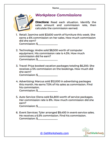 Workplace Commission Scenarios Worksheet