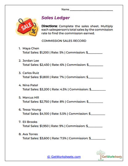 Sales Record Earnings Worksheet