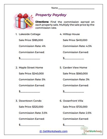 Property Sales Payday Worksheet