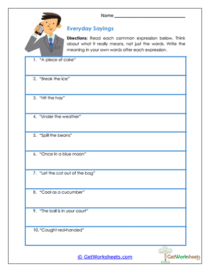 Everyday Sayings Worksheet