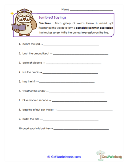 Jumbled Sayings Worksheet