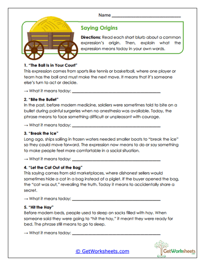 Saying Origins Worksheet