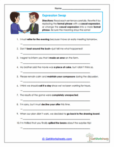 Expression Swap Worksheet - Changing Tone & Register