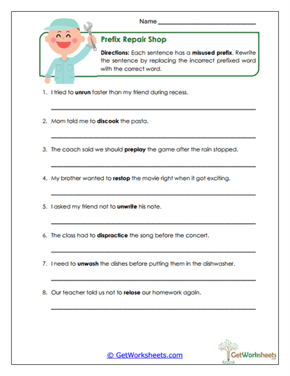 Repair Shop Worksheet