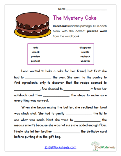 The Mystery Cake Worksheet