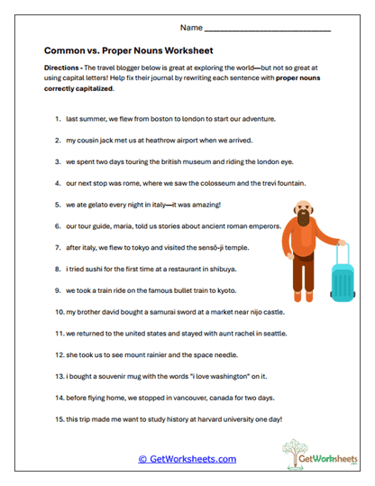 Capitalization Traveler Worksheet