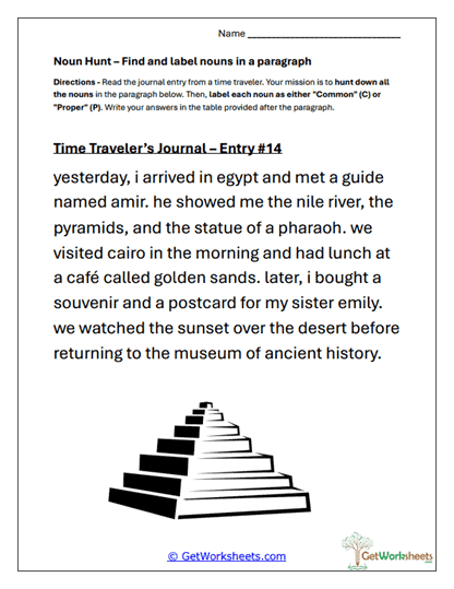 Noun Hunt Journal Worksheet