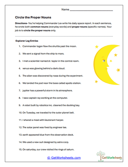 Proper Noun Mission Worksheet