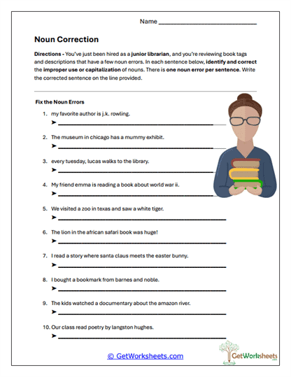 Noun Fix Library Worksheet