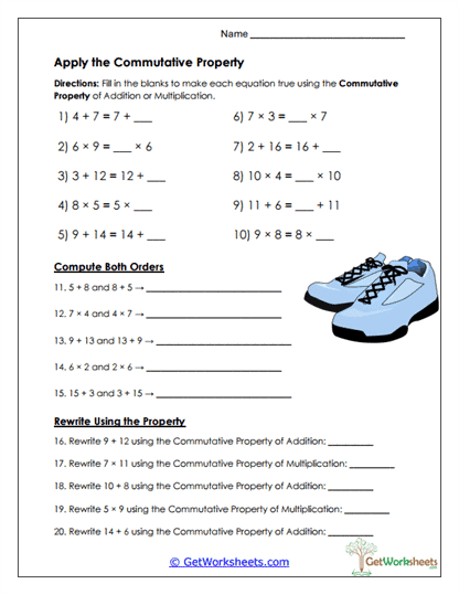 Commutative Property Worksheets