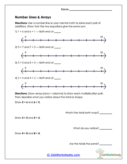 Number Lines & Arrays Worksheet