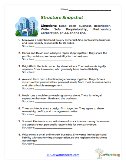 Company Formation Math Worksheets