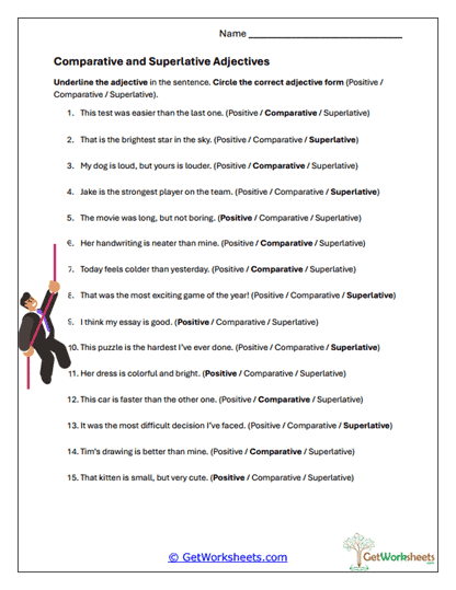 Comparative and Superlative Adjective Worksheets