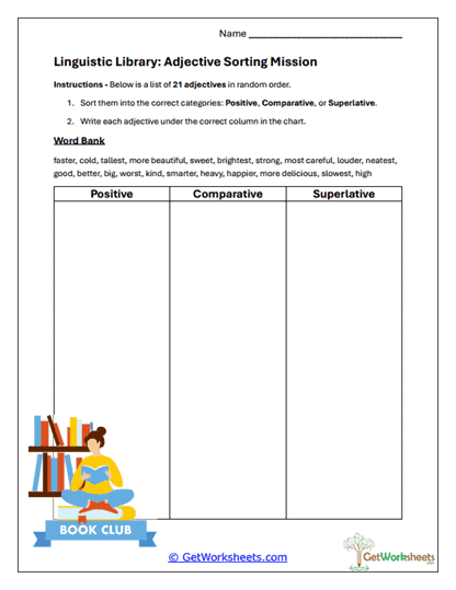 Adjective Sorting Mission Worksheet
