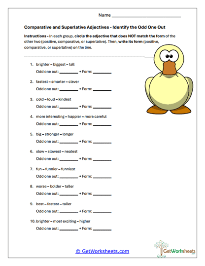 Odd One Out Challenge Worksheet